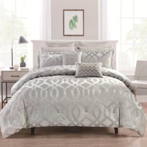 طقم لحاف شتوي مخمل كوين نتالي - 4 قطع - رمادي