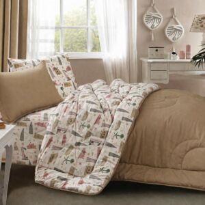 طقم لحاف للاطفال صيفي قطن مفرد ونص تورين - 4 قطع - بني