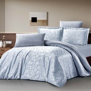 طقم لحاف ساريف شتوي فاخر كوين 150x200 سم مخمل جاكارد 4 قطع - رمادي فاتح