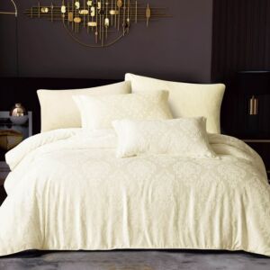 طقم لحاف ناتشورال شتوي كوين 200x150 سم مخمل جاكارد 4 قطع - كريمي