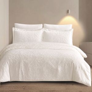 طقم لحاف بونيه شتوي مخمل محفور 200x150 سم 4 قطع - ابيض