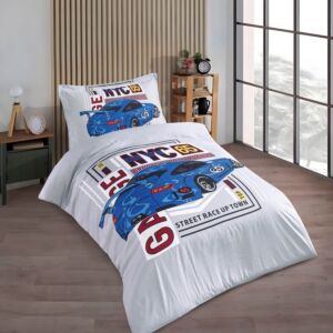 طقم لحاف ليما أطفال صيفي خفيف مفرد ونص قطعتين - أبيض وازرق