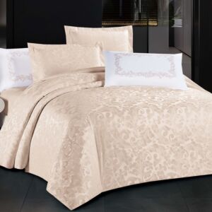 طقم لحاف بايونسي صيفي جاكارد كوين 150×200 سم بيج - 4 قطع