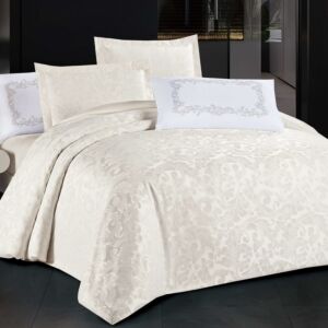 طقم لحاف بايونسي صيفي جاكارد كوين 150×200 سم - كريمي - 4 قطع