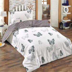 طقم لحاف مفرد ونص صيفي قطن الربيع - قطعتين - أبيض و رصاصي
