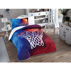 طقم لحاف فريزيا صيفي كوين 150×200 سم - كحلي وأحمر - 4 قطع