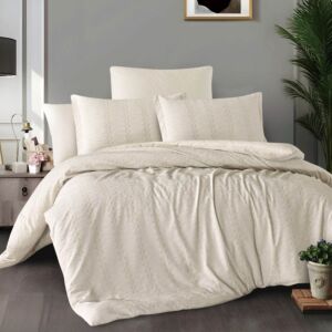 طقم لحاف كوين صيفي جورمان 200X150 سم جاكارد - 4 قطع - بيج