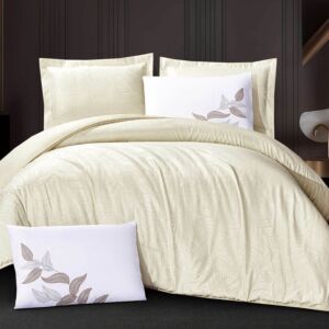 طقم لحاف كايلي صيفي كوين 200×150 سم جاكارد - كريمي - 4 قطع