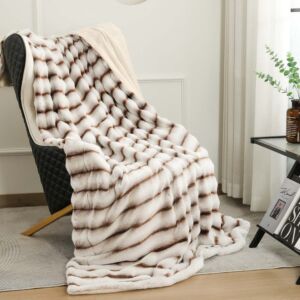 بطانية كلاود ثقيلة فرو ناعم 230x180 سم - أبيض وبني فاتح