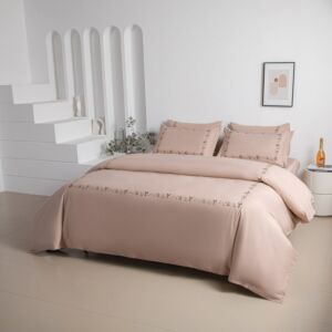 طقم لحاف فهده صيفي مطرز كوين 160×200 سم - بيج - 5 قطع