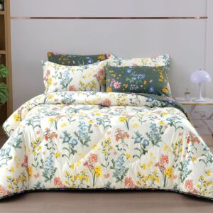 لحاف مزدوج سمرلاند برسومات الزهور - 6 قطع - كريمي وأخضر