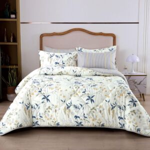 لحاف مزدوج صيفي سمرلاند برسومات الزهور - 6 قطع - كريمي ورمادي