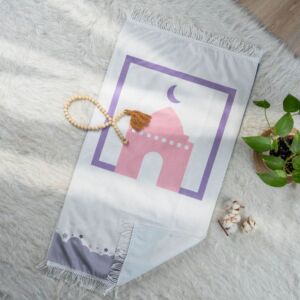 سجادة صلاة أطفال 50x90 سم - أبيض ووردي