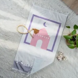 سجادة صلاة أطفال 50x90 سم - أبيض ووردي