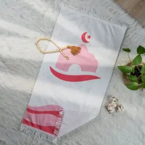 سجادة صلاة أطفال 50x90 سم - ابيض ووردي