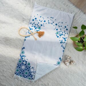 سجادة صلاة أطفال 50x90 سم - أبيض وأزرق