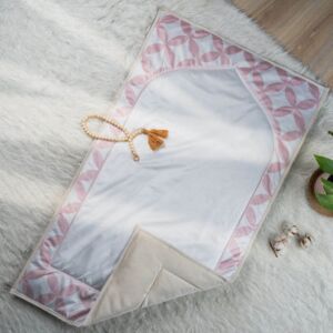 سجادة صلاة 70x120 سم - ابيض ووردي