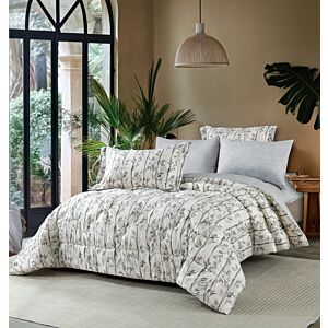 طقم لحاف نوفا صيفي مزدوج مشجر 6 قطع - أبيض و رمادي فاتح