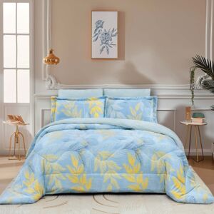 لحاف كوين شتوي منال 200x150 سم مخمل - 4 قطع - سماوي واصفر