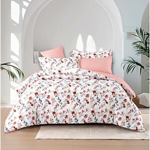 طقم لحاف ديزاير صيفي كوين 200×150 سم - أبيض ووردي - 4 قطع