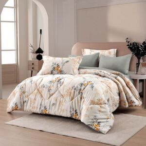 طقم لحاف كوين صيفي نوفا - 4 قطع - بيج وتيفاني