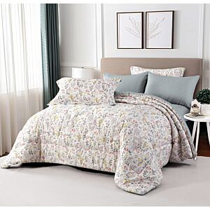 طقم لحاف كوين مشجر نوفا 4 قطع - أبيض ومتعدد الالوان