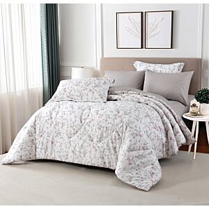 طقم لحاف كوين صيفي نوفا - 4 قطع - أبيض و رصاصي