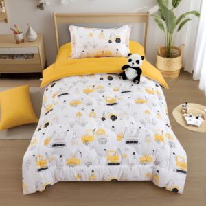 طقم لحاف اطفال مفرد ونص صيفي تيمون - 5 قطع - أصفر وأبيض