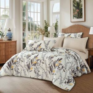 طقم لحاف مفرد ونص صيفي نوفا - 4 قطع - أبيض وبيج