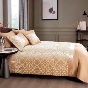 لحاف مفرد ونص صيفي كايرو جاكارد فاخر - 5 قطع - بيج