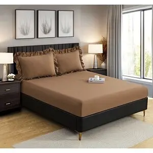 طقم شرشف مطاط شارم صيفي مفرد ونص - قطعتين - بني