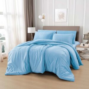 لحاف شتوي مفرد ونص مخمل تولا - 4 قطع - سماوي