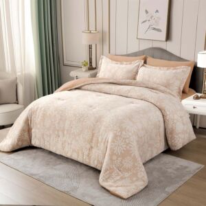 لحاف كوين صيفي وودن 200x150 سم جاكارد فاخر - 4 قطع - بيج