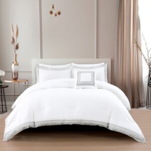 لحاف كوين صيفي فاس 150x200 سم مطرز فاخر - 5 قطع - ابيض