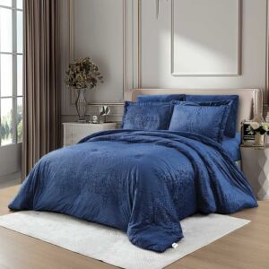 لحاف كوين شتوي نارنج 200x150 سم مخمل محفور - 4 قطع - ازرق