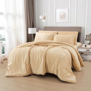 لحاف كوين شتوي 200x150 سم مخمل تولا - 4 قطع - بيج