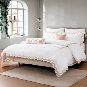 لحاف مزدوج صيفي مراكش مطرز فاخر - 8 قطع - ابيض وبيج