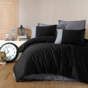 طقم لحاف بيور صيفي مزدوج قطن تركي 9 قطع - أسود ورصاصي