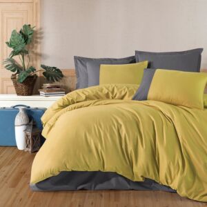 طقم لحاف بيور صيفي مزدوج قطن تركي 9 قطع - رمادي واصفر