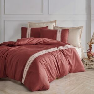 طقم لحاف صيفي قطن مفرد و نص أوليرن - 5 قطع - عنابي