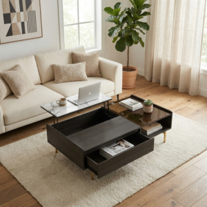 طاولة قهوة مودرن جيسيكا - أسود وأبيض رخامي