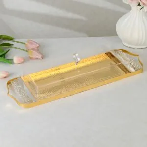 صينية تقديم فاخرة مع غطاء - ذهبي وفضي