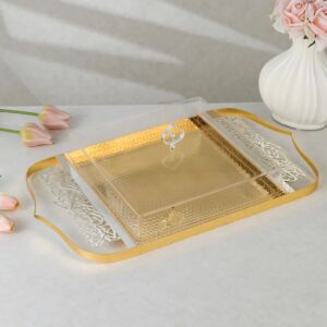 صينية تقديم فاخرة مع غطاء شارل - ذهبي وفضي