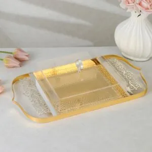 صينية تقديم فاخرة مع غطاء شينزو - ذهبي وفضي