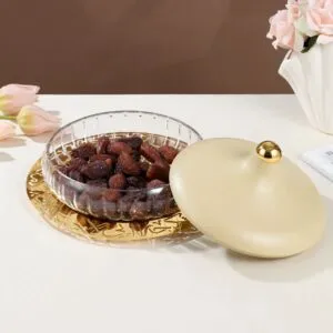 تمرية كبيرة زجاج من جوار - كريمي وذهبي