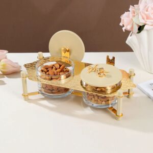 طقم تقديم مكسرات قطعتين مع صينية من جوار - كريمي وذهبي