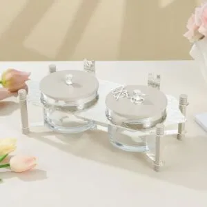 طقم تقديم مكسرات قطعتين مع صينية من جوار - بيج وفضي