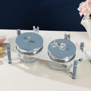 طقم تقديم مكسرات قطعتين مع صينية من جوار - ازرق وفضي