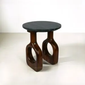 طاولة جانبية سطح رخام فينولر - اسود وخشبي غامق