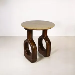 طاولة جانبية سطح رخام ترافنتينو فيون - خشبي غامق